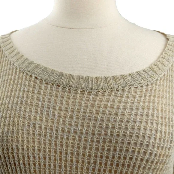 Eileen Fisher Natural Beige Crochet Crew Neck Linen-Wool Sweater Size Medium EUC - Picture 3 of 8